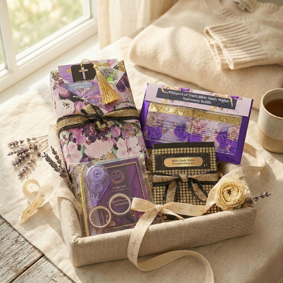 Floral designed Bible study kit in styled display box